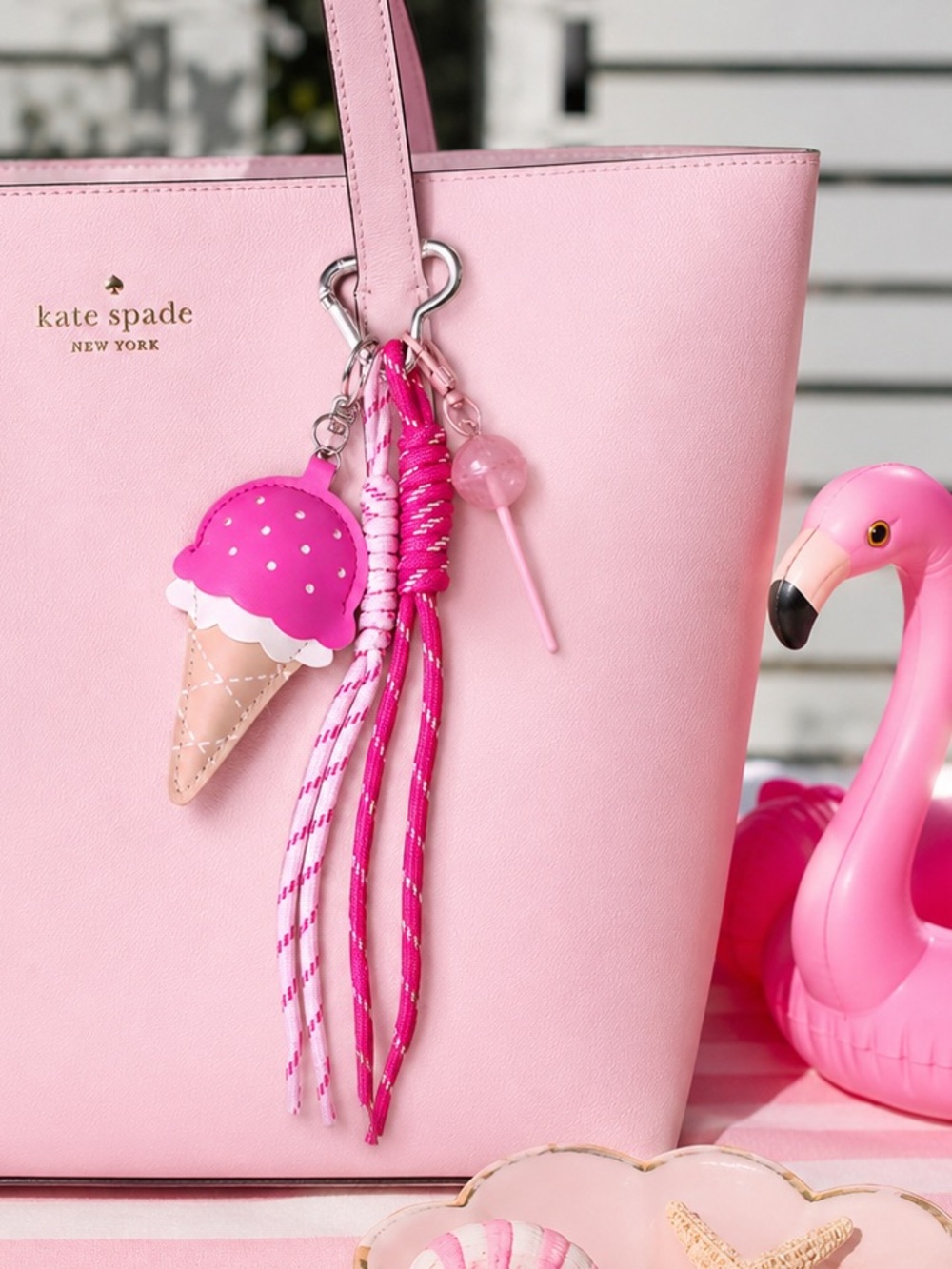 Pink Ice Cream Cone Bag Charm Keychain | Kawaii Tassel Lollipop Rope Charm
